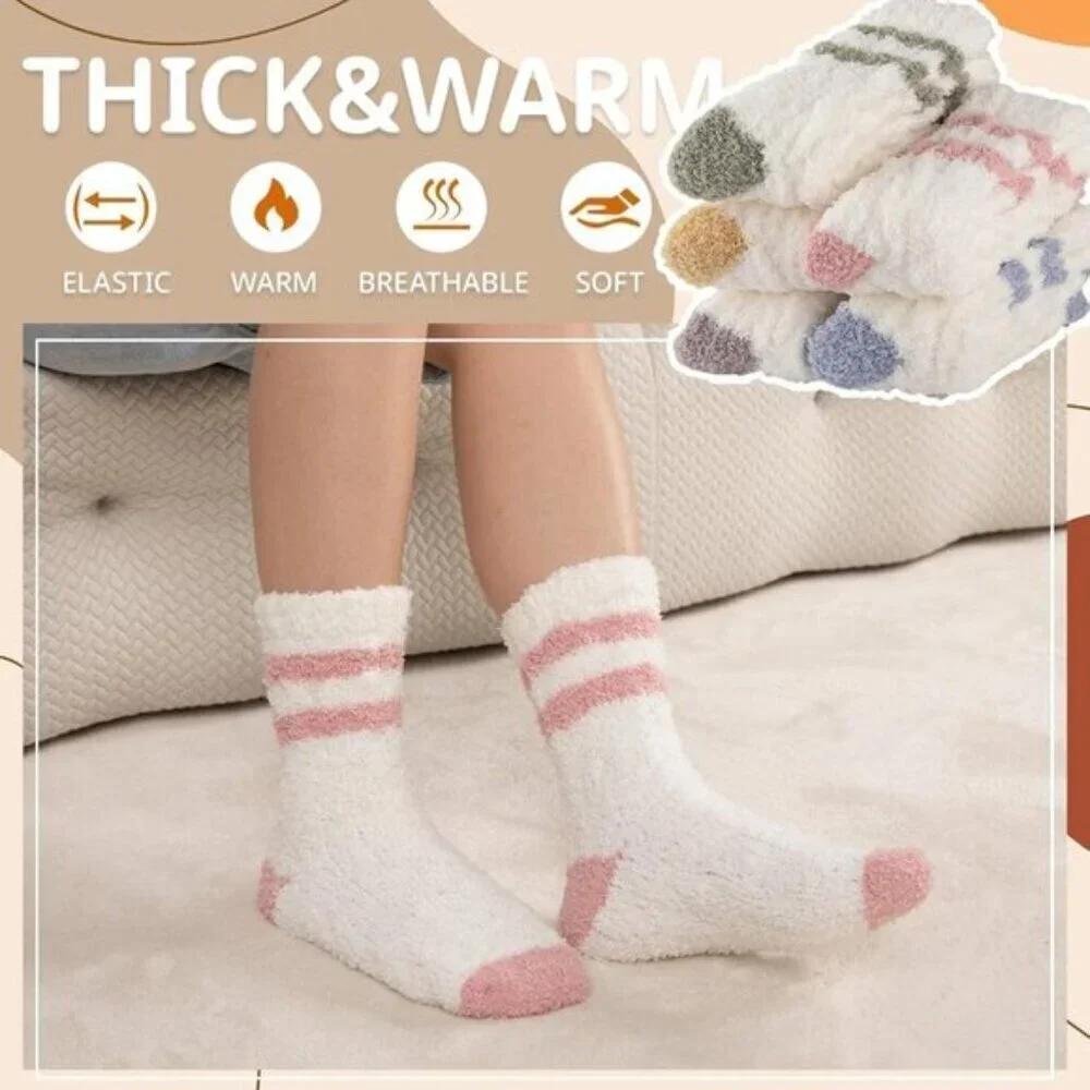 COOVAN Womens Fuzzy Slipper Socks 5-Pairs Winter Plush Cozy Soft Size 6-10